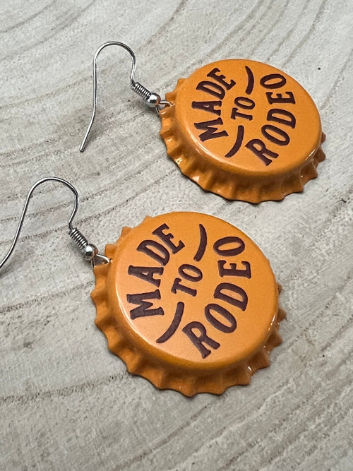 Made to Rodeo Beer Cap Fashion Earrings - Cowhide and Conchos