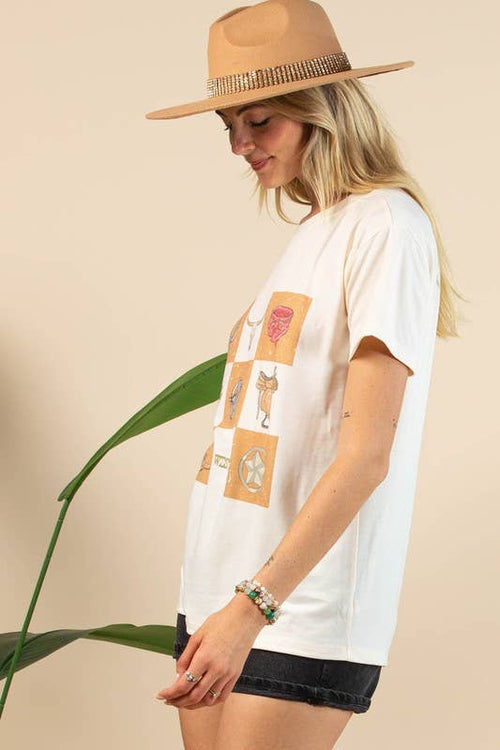 Maggie Western Elements Checker Graphic Relaxed fit T-shirt - Cowhide and Conchos