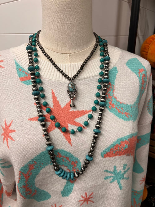 Marble Falls Necklace - 26 inch - Cowhide and Conchos