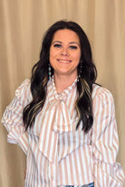 Mauve Stripe Long Sleeve Bow Tie Top - Cowhide and Conchos
