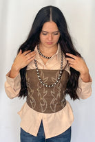 Mercedes Beige Button Down Shirt - Cowhide and Conchos
