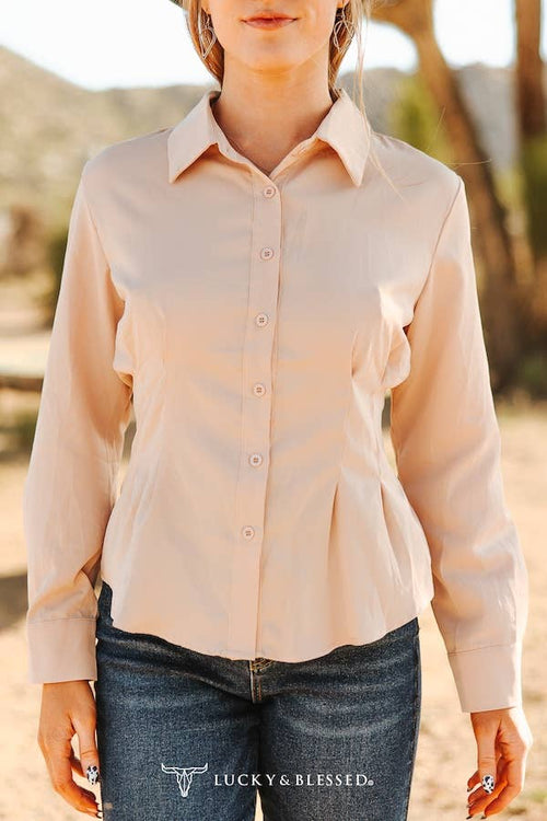 Mercedes Beige Button Down Shirt - Cowhide and Conchos
