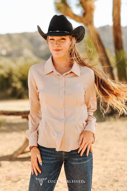 Mercedes Beige Button Down Shirt - Cowhide and Conchos