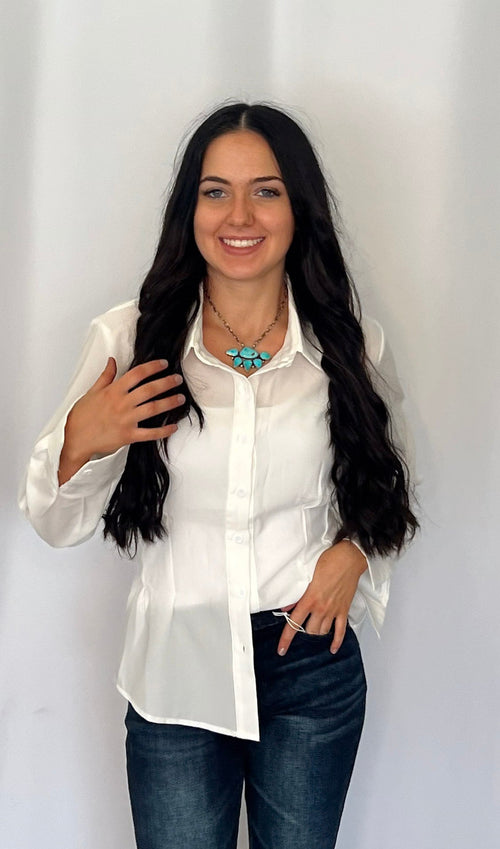 Mercedes Ivory Button Down Shirt - Cowhide and Conchos