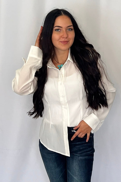 Mercedes Ivory Button Down Shirt - Cowhide and Conchos