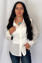 Mercedes Ivory Button Down Shirt - Cowhide and Conchos