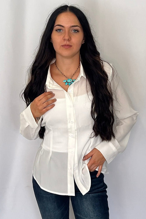 Mercedes Ivory Button Down Shirt - Cowhide and Conchos