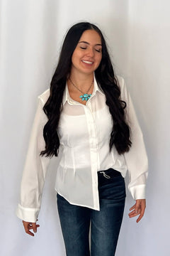 Mercedes Ivory Button Down Shirt - Cowhide and Conchos