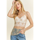 Mesh Lace High Neck Design Long Sleeve Fitted Top - Beige - Cowhide and Conchos