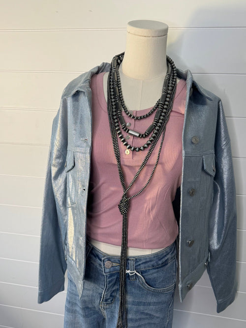 Metallic Coated Denim Jacket - Large available - Cowhide and Conchos
