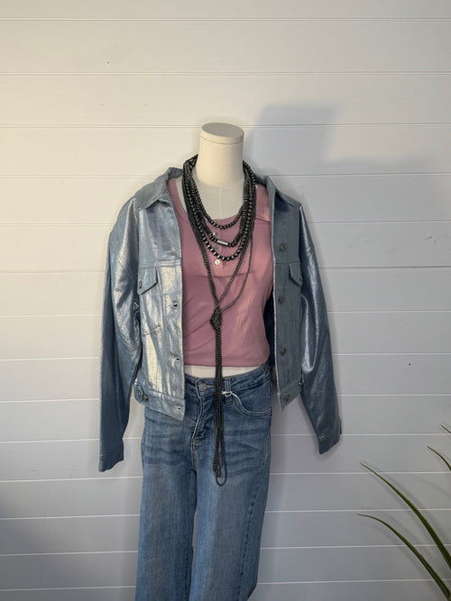 Metallic Coated Denim Jacket - Large available - Cowhide and Conchos