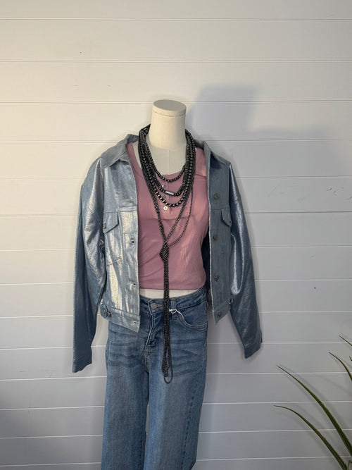 Metallic Coated Denim Jacket - Large available - Cowhide and Conchos