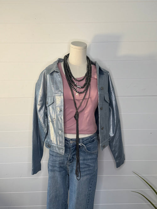 Metallic Coated Denim Jacket - Large available - Cowhide and Conchos
