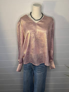 Metallic Long Sleeve Blouse - Cowhide and Conchos