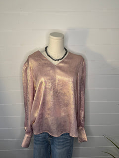 Metallic Long Sleeve Blouse - Cowhide and Conchos