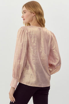 Metallic Long Sleeve Blouse - Cowhide and Conchos