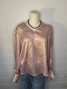 Metallic Long Sleeve Blouse - Cowhide and Conchos