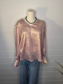 Metallic Long Sleeve Blouse - Cowhide and Conchos