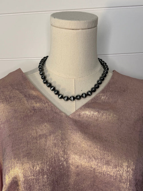 Metallic Long Sleeve Blouse - Cowhide and Conchos