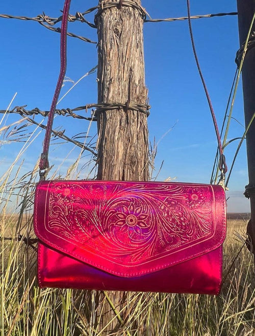 Metallic Punch Clutch - Cowhide and Conchos
