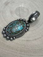 Michael Calladitto Navajo Sterling Silver Pendant with Kingman Turquoise — 3" × 1 1/4" (Hallmarked, Heirloom Flagship) - Cowhide and Conchos