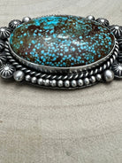Michael Calladitto Navajo Sterling Silver Pendant with Kingman Turquoise — 3" × 1 1/4" (Hallmarked, Heirloom Flagship) - Cowhide and Conchos