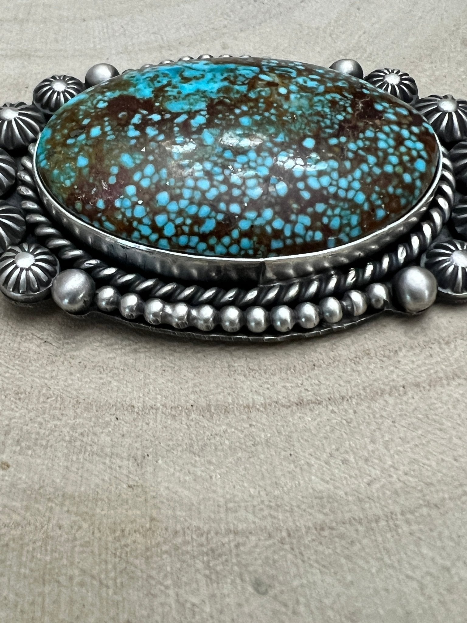 Michael Calladitto Navajo Sterling Silver Pendant with Kingman Turquoise — 3" × 1 1/4" (Hallmarked, Heirloom Flagship) - Cowhide and Conchos