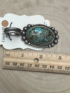 Michael Calladitto Navajo Sterling Silver Pendant with Kingman Turquoise — 3" × 1 1/4" (Hallmarked, Heirloom Flagship) - Cowhide and Conchos