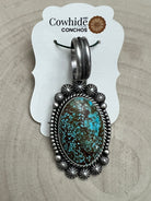 Michael Calladitto Navajo Sterling Silver Pendant with Kingman Turquoise — 3" × 1 1/4" (Hallmarked, Heirloom Flagship) - Cowhide and Conchos