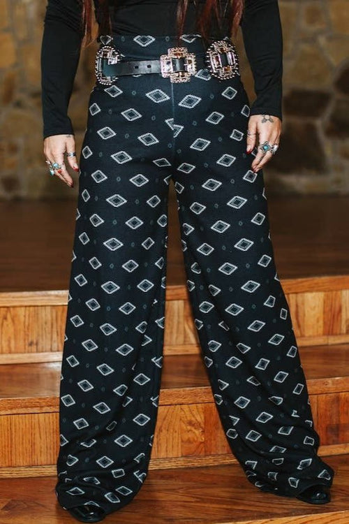 Midnight Moon Printed Trouser Pants - Cowhide and Conchos