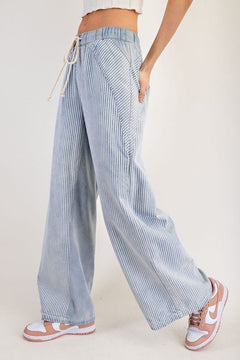 Mineral Washed Striped Drawstring Pants - Cowhide and Conchos