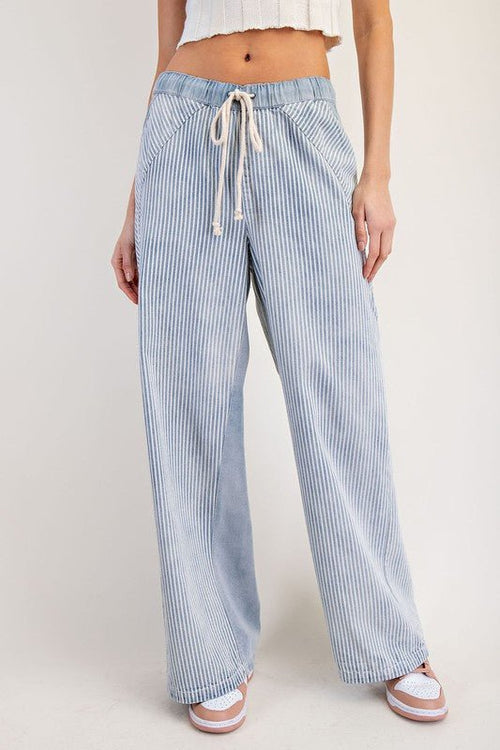 Mineral Washed Striped Drawstring Pants - Cowhide and Conchos