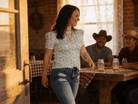 Mint Horse Print Puff Sleeve Western Ribbed Top - Cowhide and Conchos