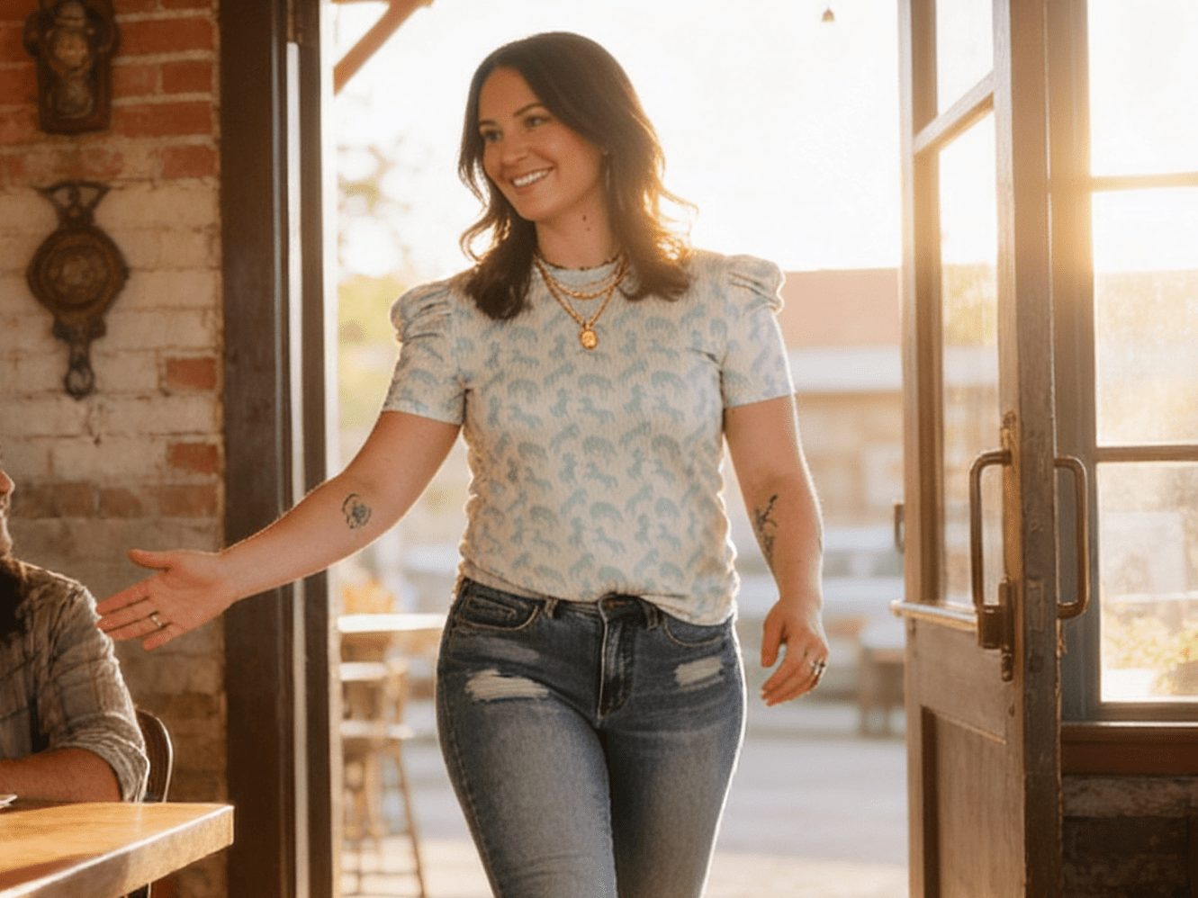 Mint Horse Print Puff Sleeve Western Ribbed Top - Cowhide and Conchos