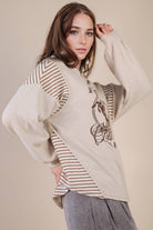 Mixed Fabric Knit Top - Taupe or Olive - Cowhide and Conchos