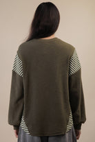 Mixed Fabric Knit Top - Taupe or Olive - Cowhide and Conchos