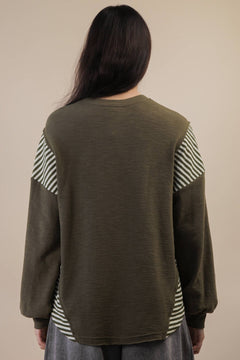 Mixed Fabric Knit Top - Taupe or Olive - Cowhide and Conchos