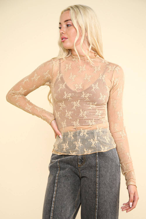 Mock Neck Lace Top - small remaining - Cowhide and Conchos