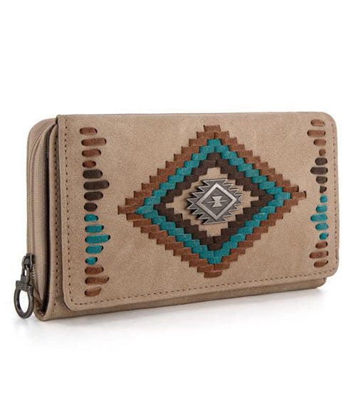 Montana West Aztec Wallet - Tan - Cowhide and Conchos