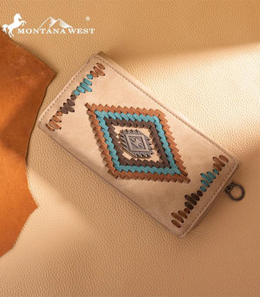 Montana West Aztec Wallet - Tan - Cowhide and Conchos