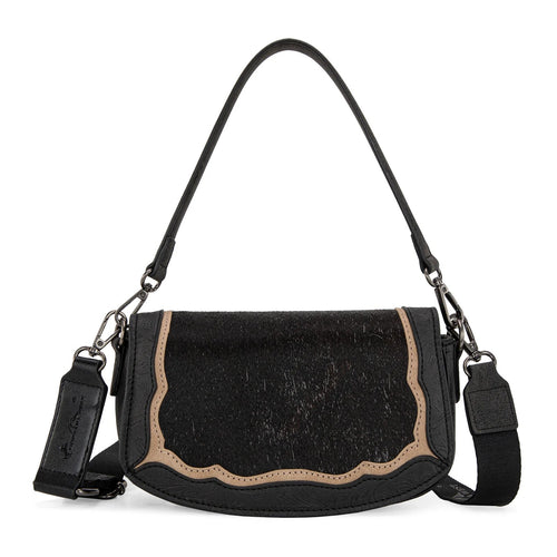 Montana West Cowhide Mini Shoulder Bag - Black - Cowhide and Conchos