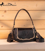 Montana West Cowhide Mini Shoulder Bag - Black - Cowhide and Conchos