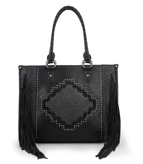 Montana West Tool Fringe Collection Concealed Carry Wide Tote - Cowhide and Conchos