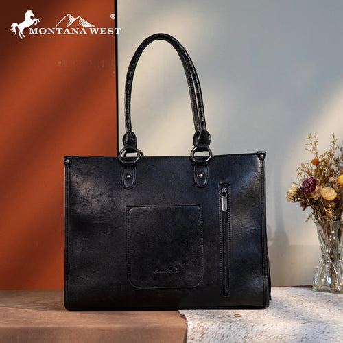 Montana West Tool Fringe Collection Concealed Carry Wide Tote - Cowhide and Conchos