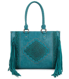 Montana West Tool Fringe Collection Concealed Carry Wide Tote - Cowhide and Conchos