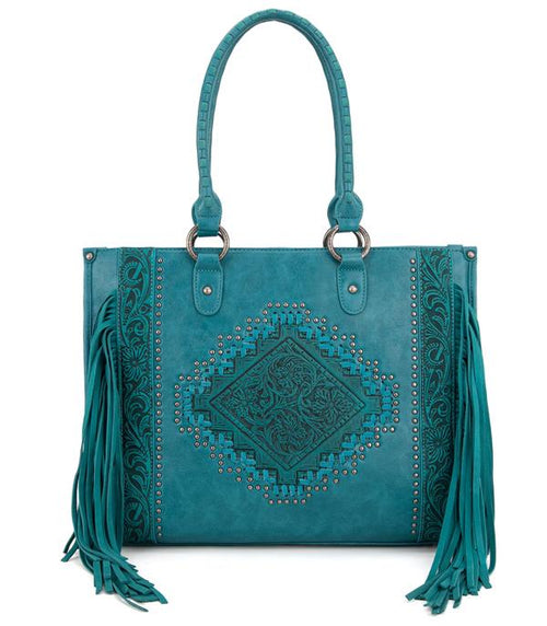 Montana West Tool Fringe Collection Concealed Carry Wide Tote - Cowhide and Conchos