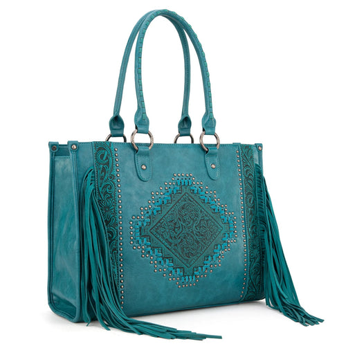 Montana West Tool Fringe Collection Concealed Carry Wide Tote - Cowhide and Conchos