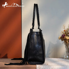 Montana West Tool Fringe Collection Concealed Carry Wide Tote - Cowhide and Conchos