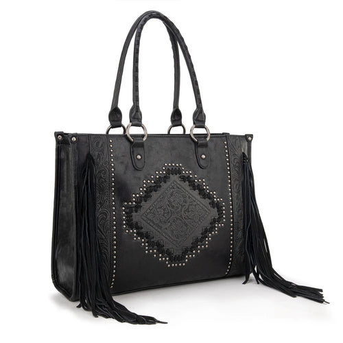 Montana West Tool Fringe Collection Concealed Carry Wide Tote - Cowhide and Conchos