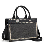 Montana West Tooled Tote Crossbody Bag - Black - Cowhide and Conchos